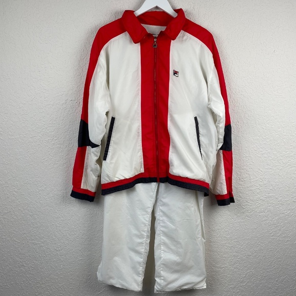 Vintage 80’s Fila Unisex Retro Red and White Color Block Tracksuit Set US40 - Picture 1 of 16
